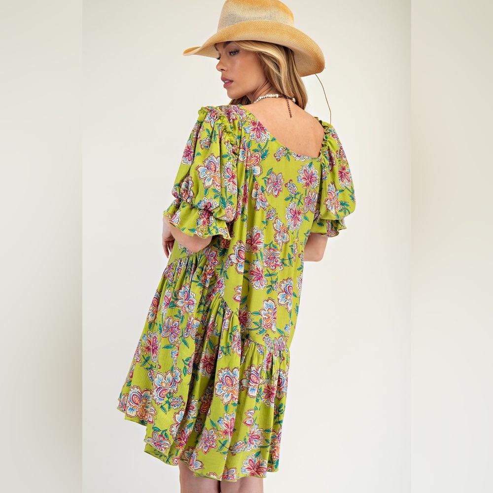 #95 FIRM 🌸New! Easel Floral Puff Sleeve Babydoll Dress - Picture 4 of 4